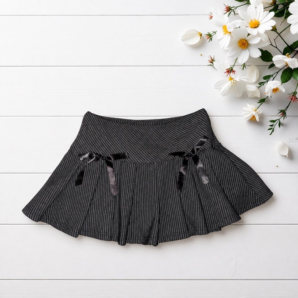 Pin Striped Schoolgirl Skirt With Bows Size S Whimsygoth Witchy Fairy Goth